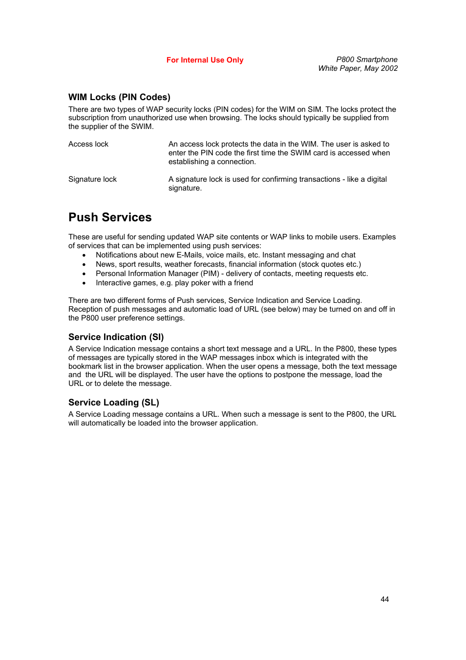 Push services | Sony Ericsson P802 User Manual | Page 44 / 90