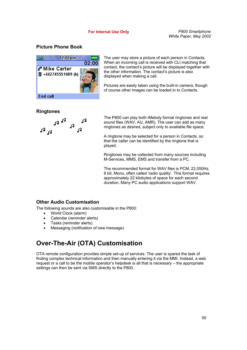 Over-the-air (ota) customisation | Sony Ericsson P802 User Manual | Page 50 / 90