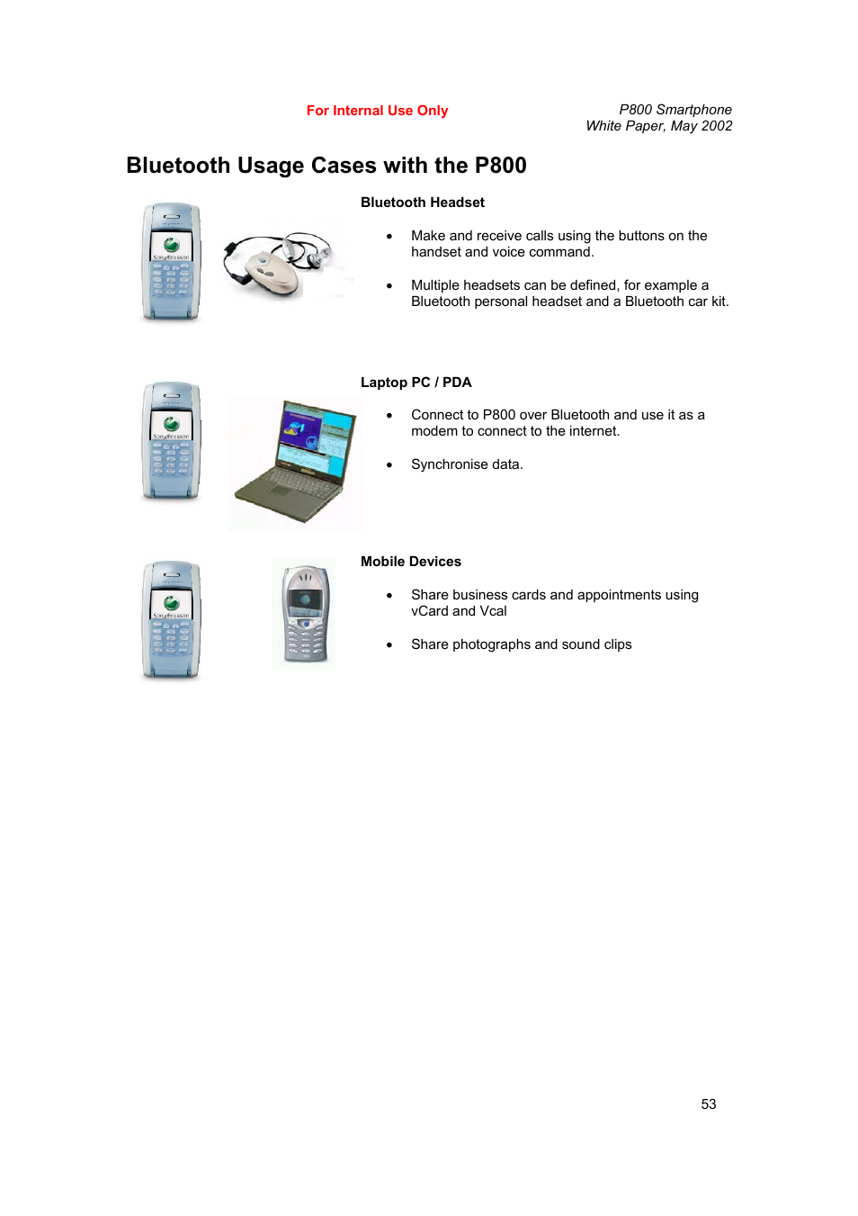 Bluetooth usage cases with the p800 | Sony Ericsson P802 User Manual | Page 53 / 90