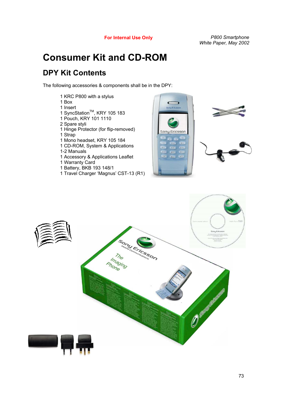 Consumer kit and cd-rom, Dpy kit contents | Sony Ericsson P802 User Manual | Page 73 / 90