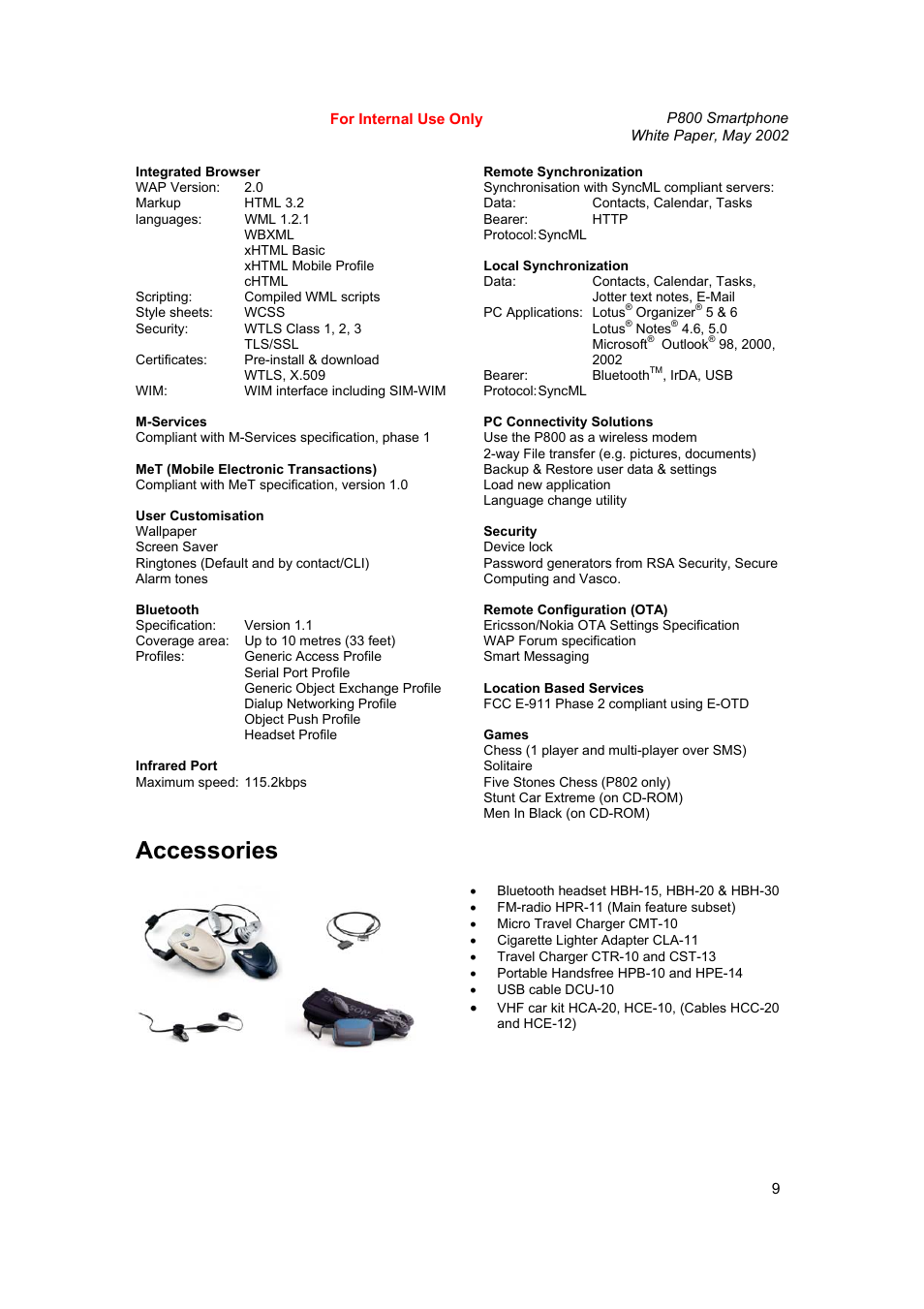 Accessories | Sony Ericsson P802 User Manual | Page 9 / 90