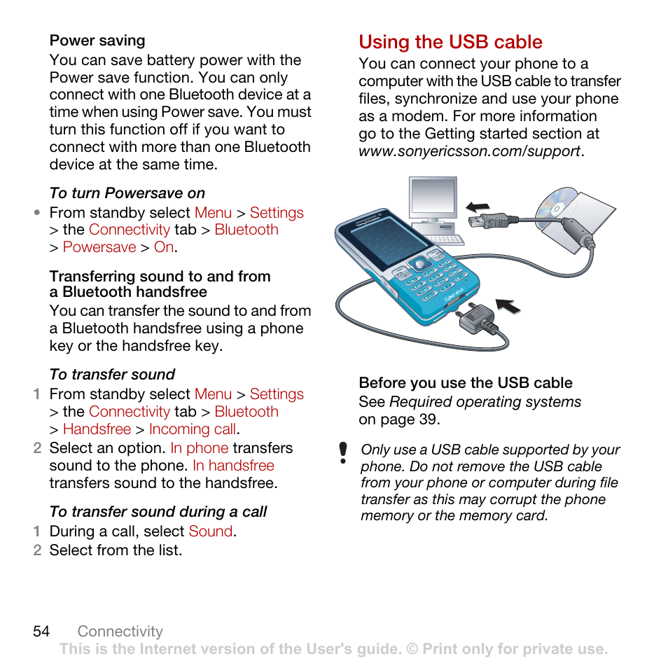 Using the usb cable | Sony Ericsson Cyber-shot C702 User Manual | Page 56 / 86