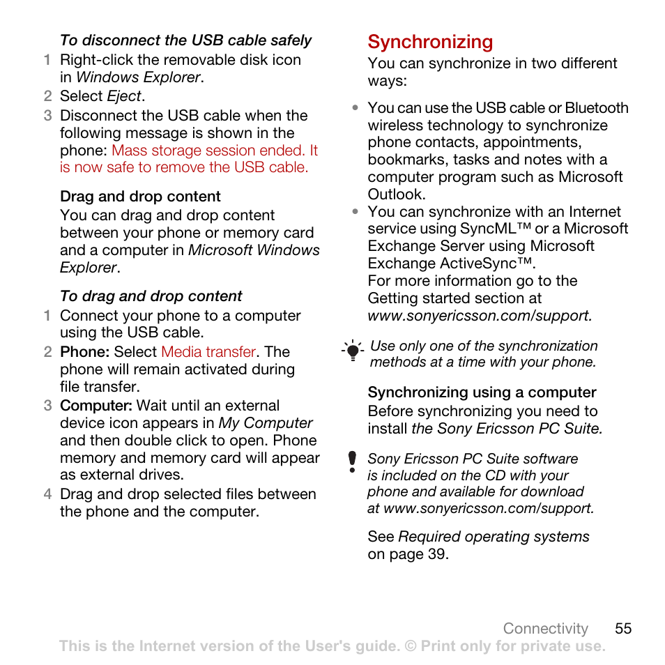 Synchronizing | Sony Ericsson Cyber-shot C702 User Manual | Page 57 / 86