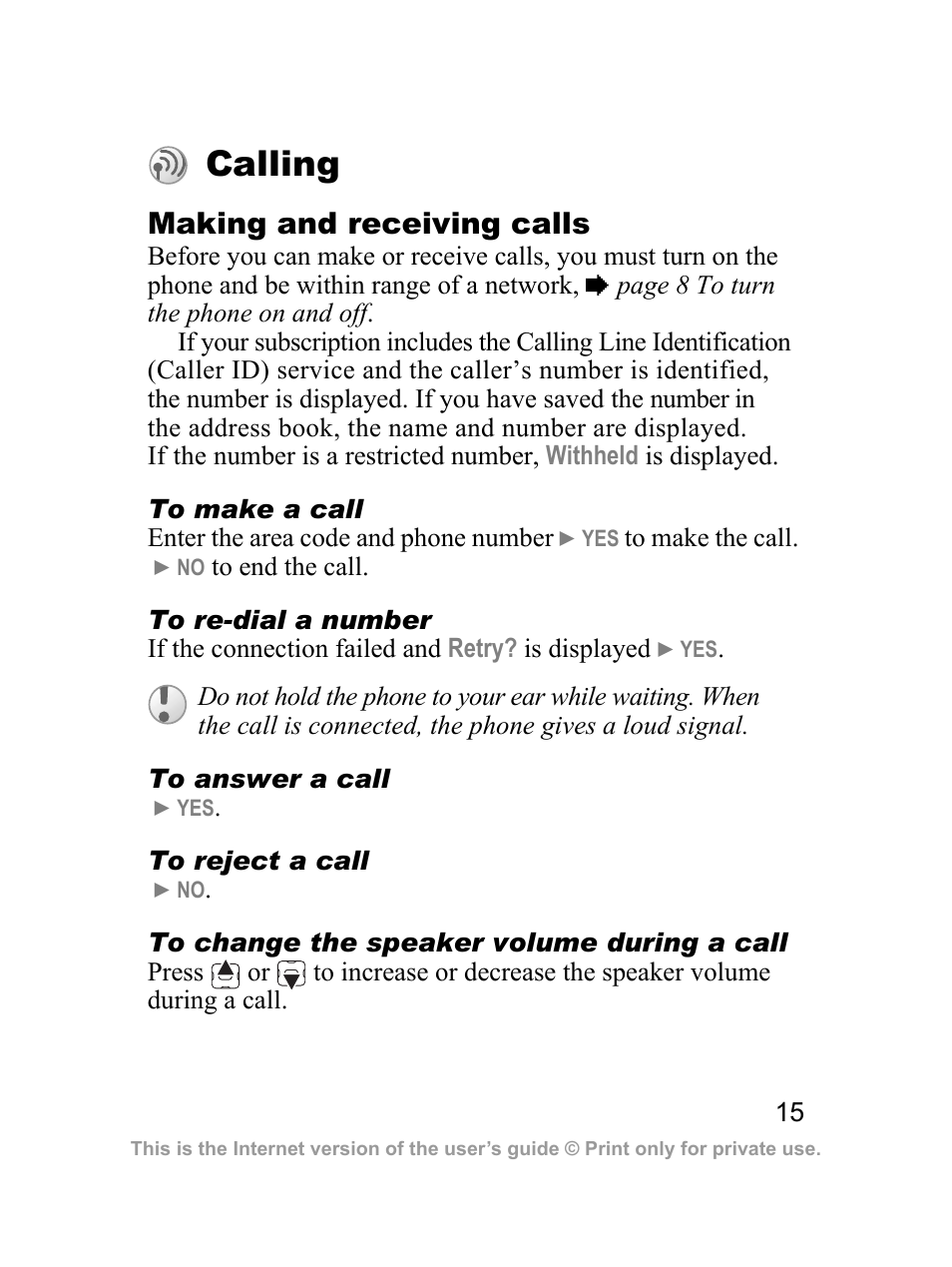 Calling | Sony Ericsson J220a User Manual | Page 16 / 82