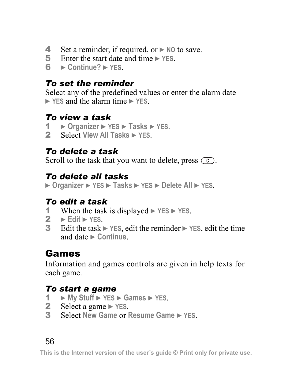 Games | Sony Ericsson J220a User Manual | Page 57 / 82