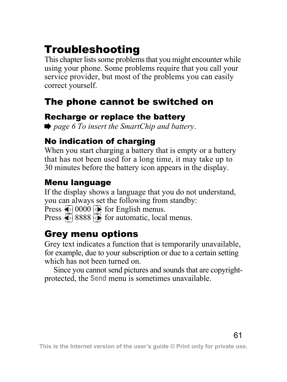Troubleshooting | Sony Ericsson J220a User Manual | Page 62 / 82