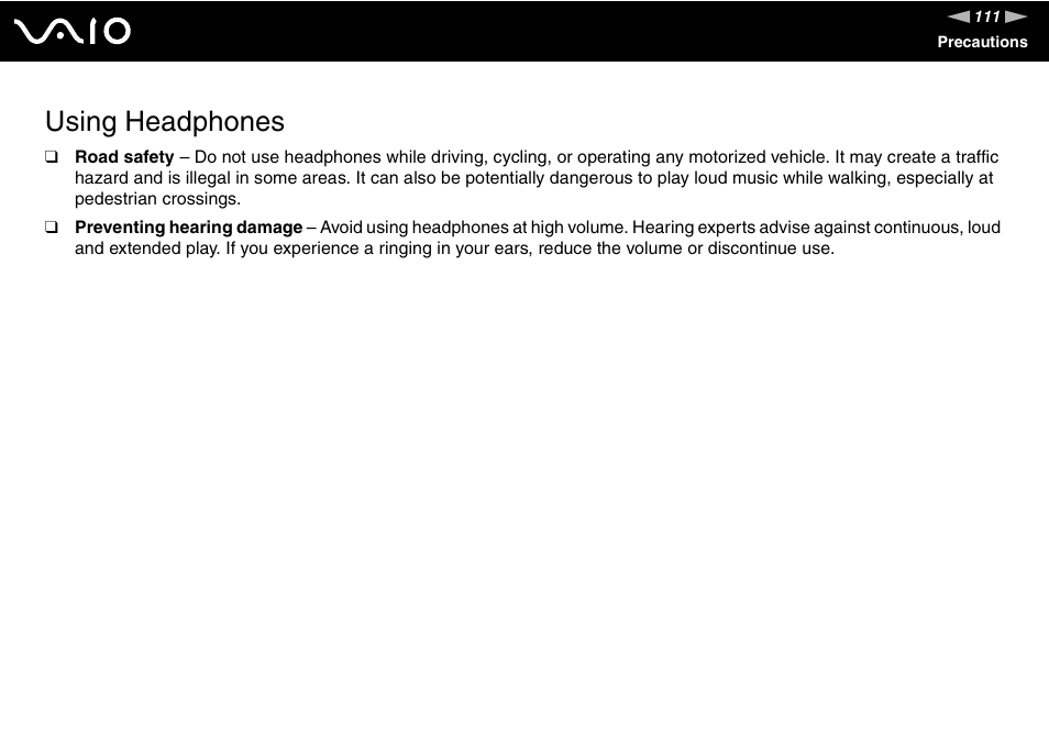 Using headphones | Sony VGN-NS150J User Manual | Page 111 / 171