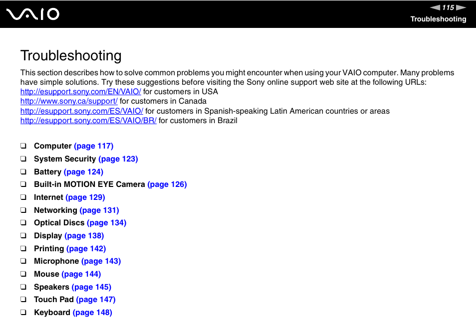 Troubleshooting | Sony VGN-NS150J User Manual | Page 115 / 171