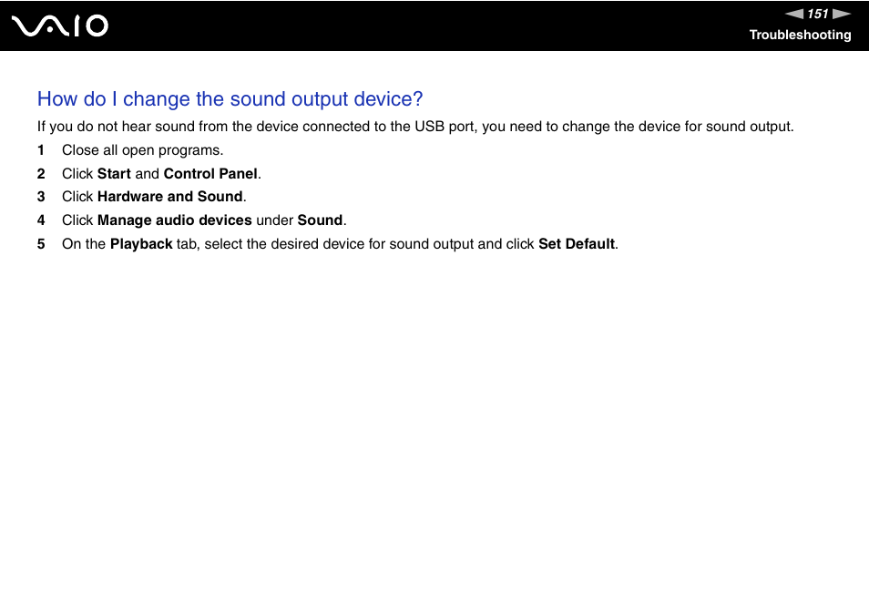 How do i change the sound output device | Sony VGN-NS150J User Manual | Page 151 / 171