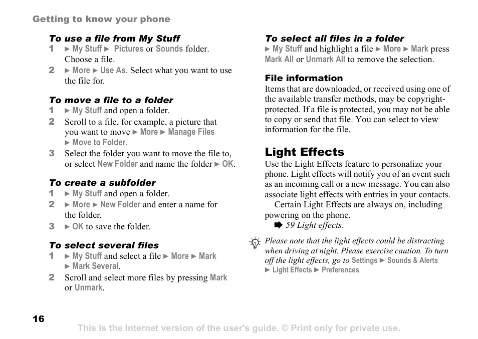 Light effects | Sony Ericsson Z525a User Manual | Page 17 / 101