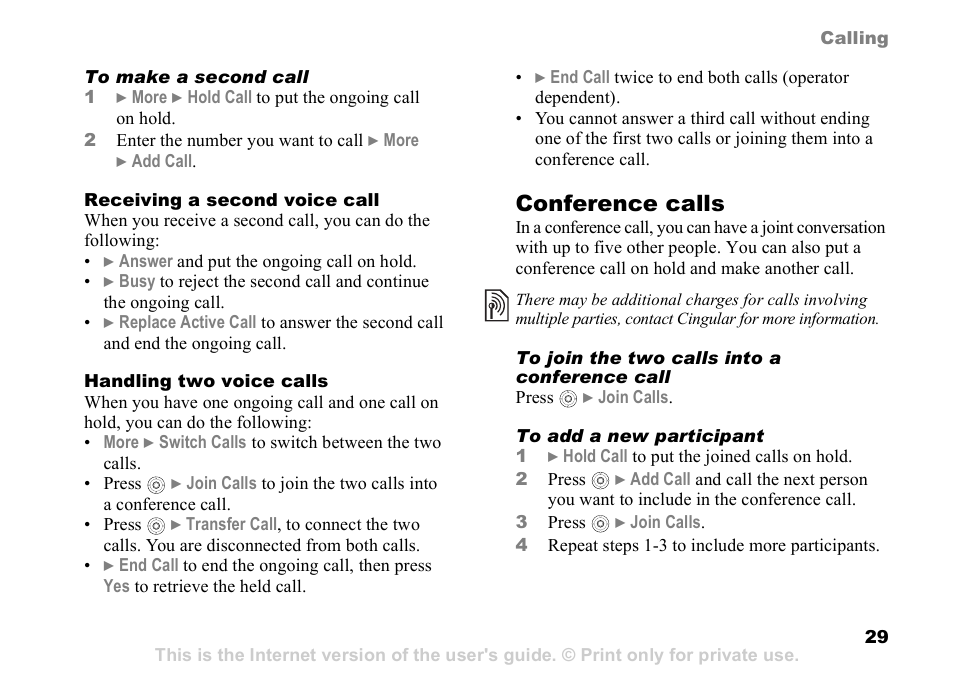 Conference calls | Sony Ericsson Z525a User Manual | Page 30 / 101