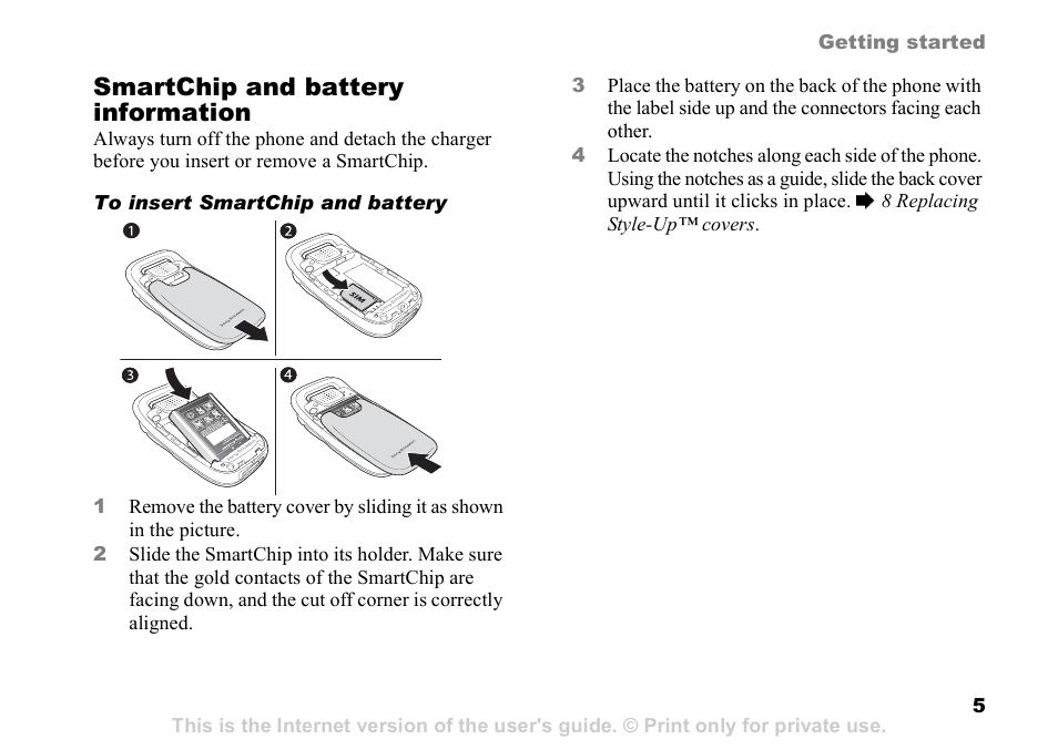 Smartchip and battery information | Sony Ericsson Z525a User Manual | Page 6 / 101