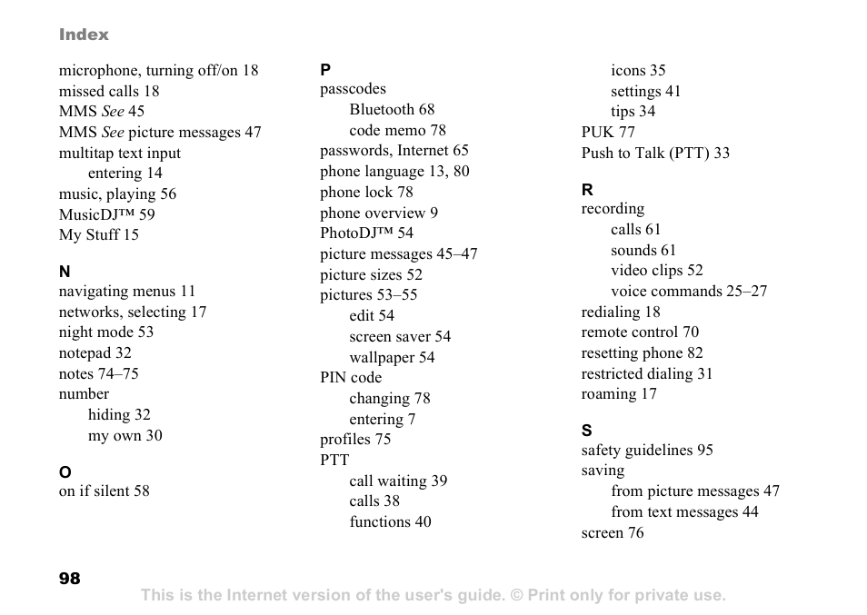 Sony Ericsson Z525a User Manual | Page 99 / 101
