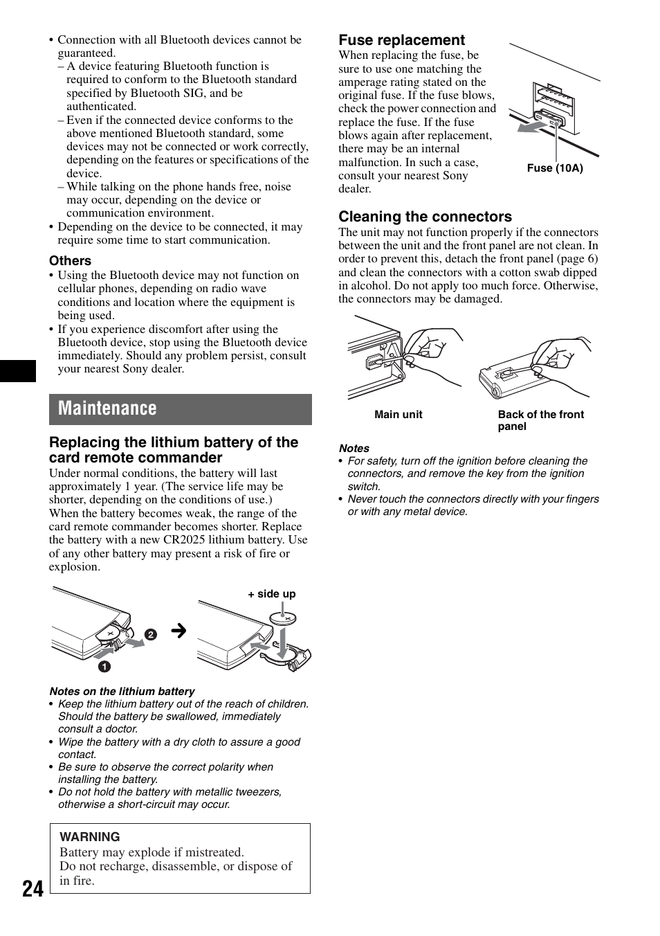 Maintenance | Sony MEX-BT5100 User Manual | Page 24 / 96