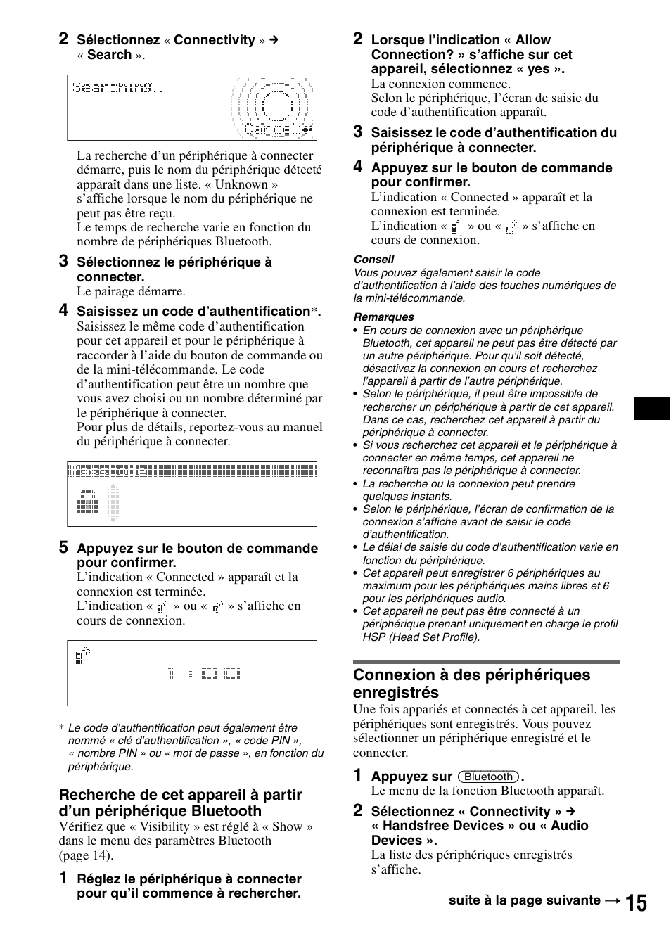 Connexion à des périphériques enregistrés | Sony MEX-BT5100 User Manual | Page 43 / 96