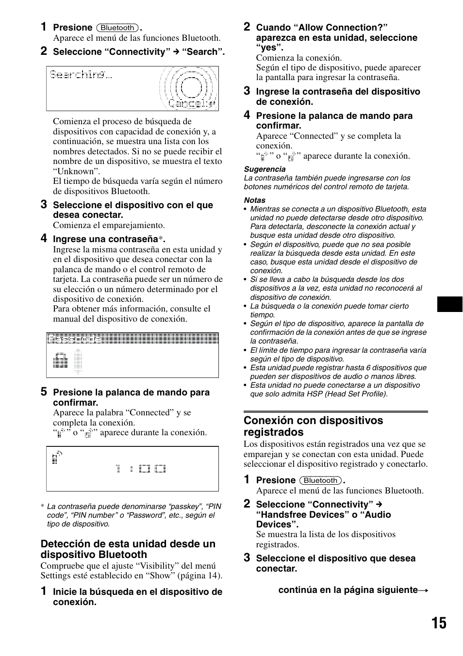 Conexión con dispositivos registrados | Sony MEX-BT5100 User Manual | Page 75 / 96