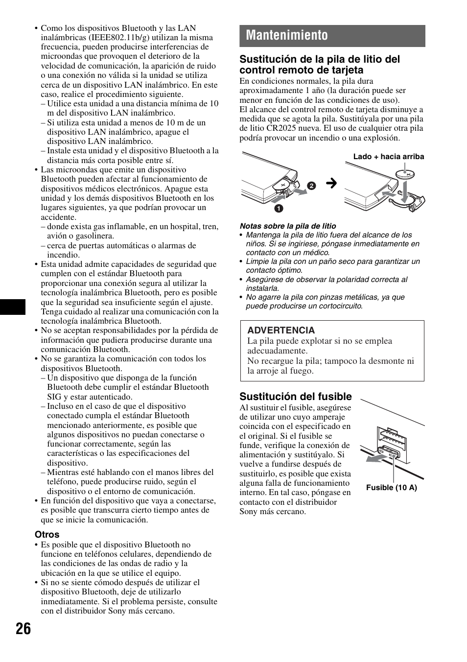 Mantenimiento | Sony MEX-BT5100 User Manual | Page 86 / 96