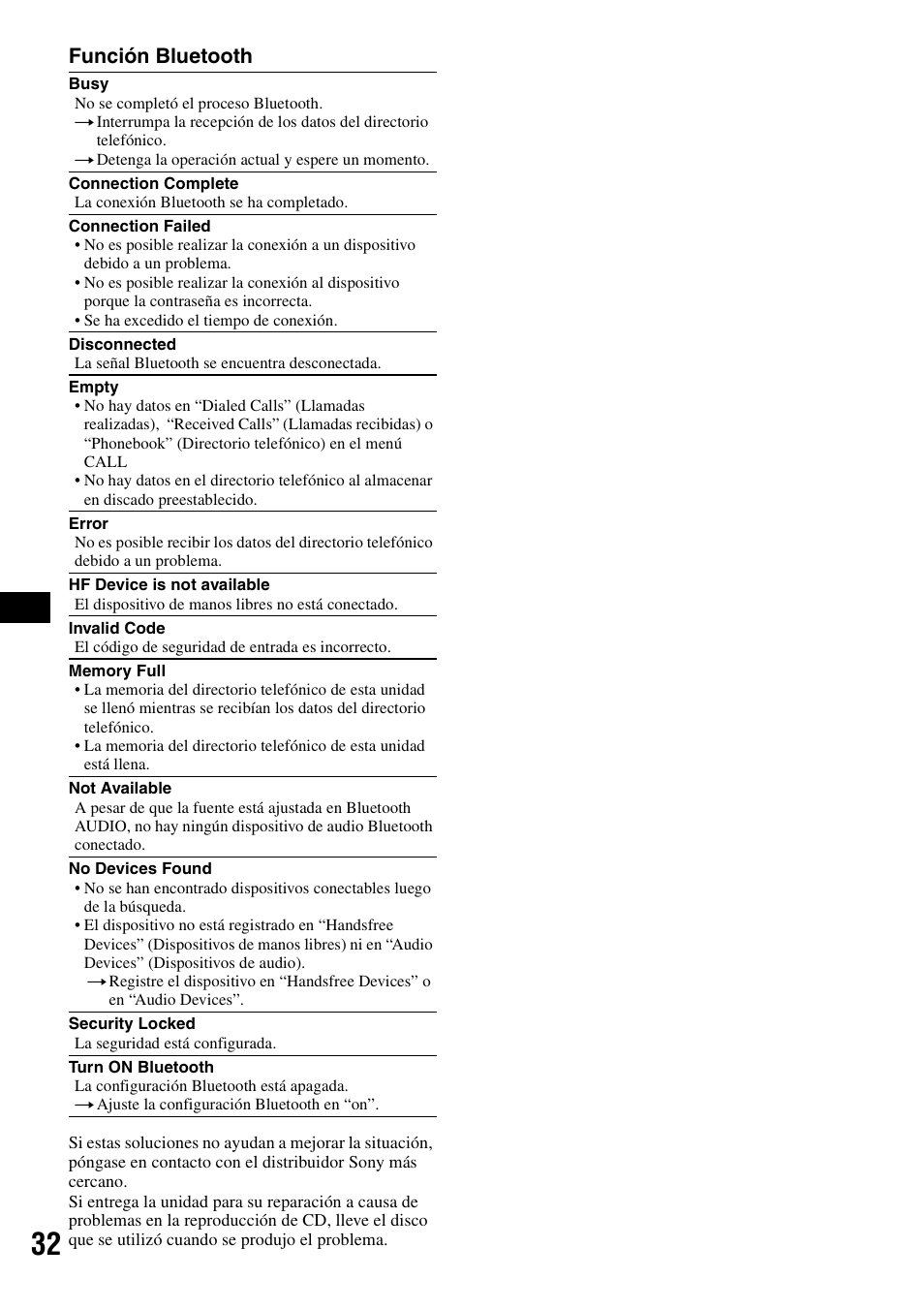 Función bluetooth | Sony MEX-BT5100 User Manual | Page 92 / 96