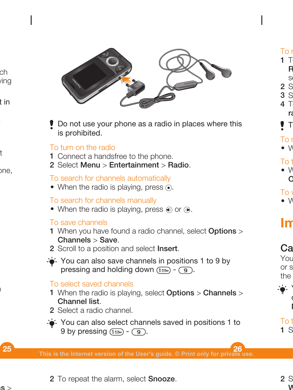 Imaging, Camera and video recorder, Torch | Sony Ericsson WALKMAN W205 User Manual | Page 26 / 39