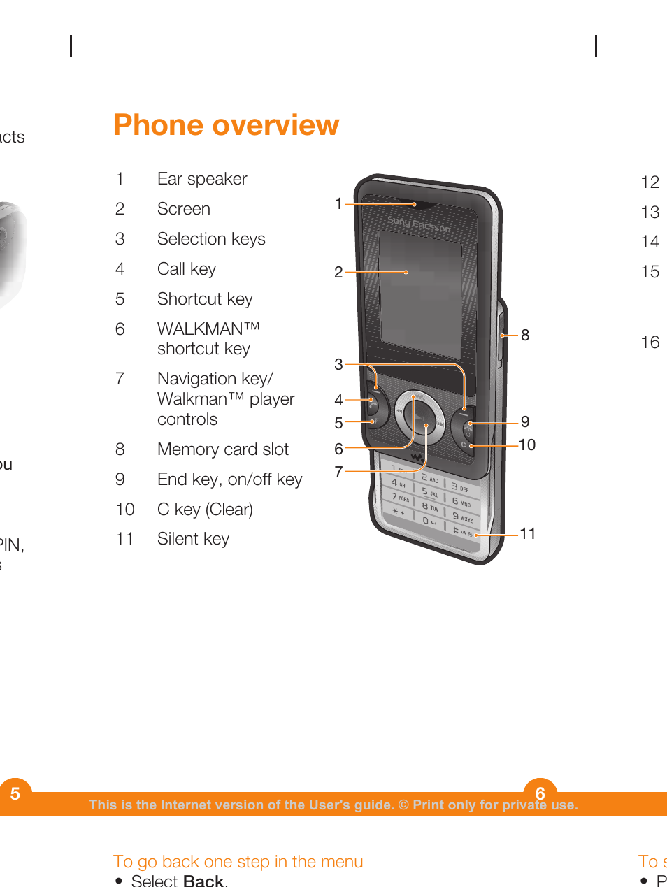 Phone overview | Sony Ericsson WALKMAN W205 User Manual | Page 6 / 39