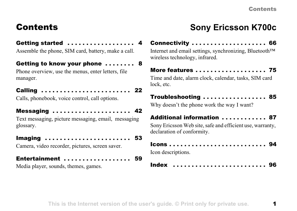 Sony Ericsson K700c User Manual | 100 pages