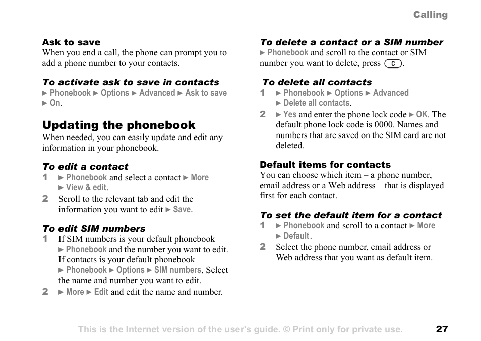 Updating the phonebook | Sony Ericsson K700c User Manual | Page 27 / 100