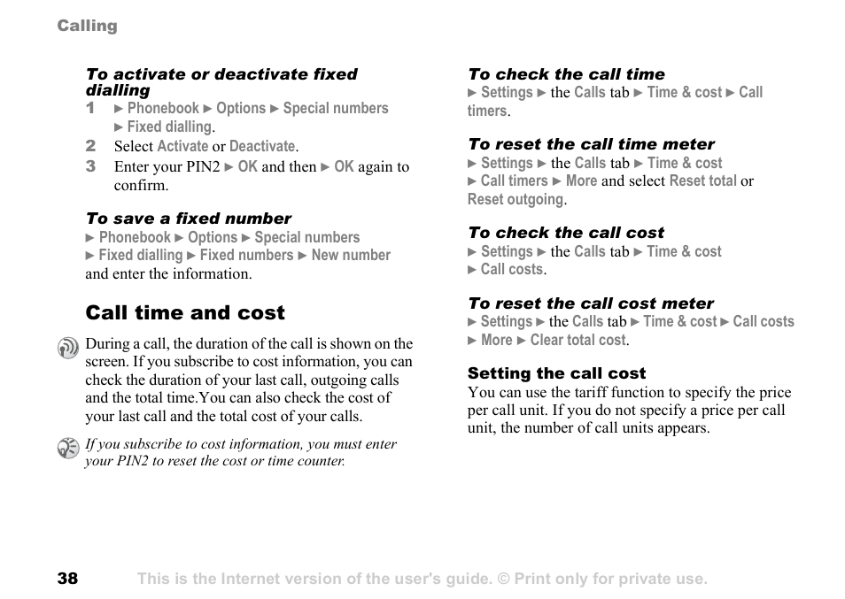 Call time and cost | Sony Ericsson K700c User Manual | Page 38 / 100