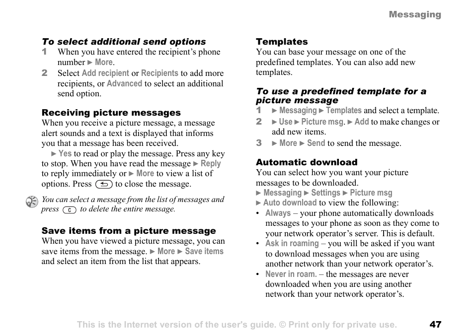 Sony Ericsson K700c User Manual | Page 47 / 100