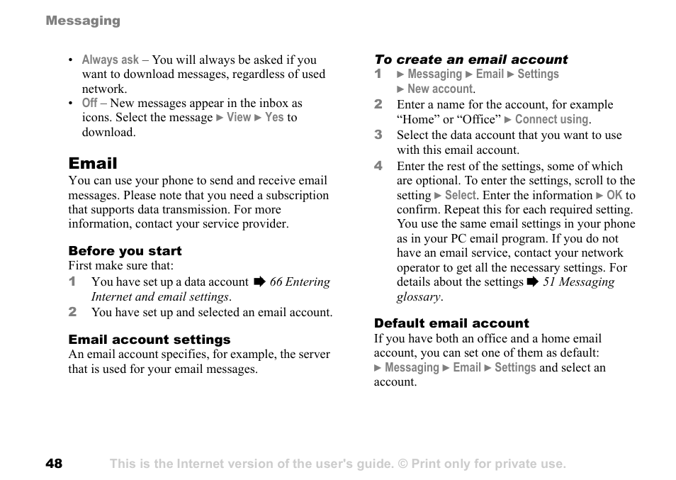 Email | Sony Ericsson K700c User Manual | Page 48 / 100