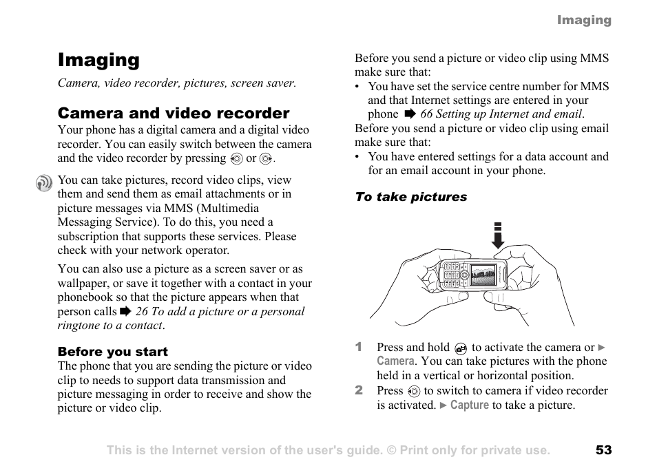 Imaging, Camera and video recorder | Sony Ericsson K700c User Manual | Page 53 / 100