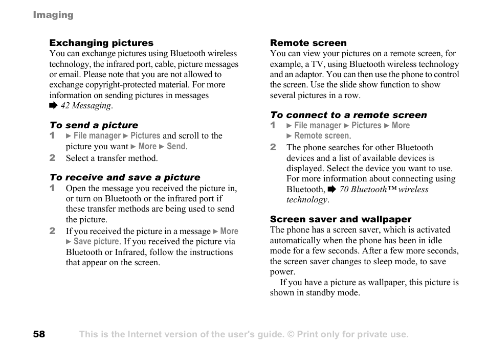 58 exchanging, Pictures | Sony Ericsson K700c User Manual | Page 58 / 100