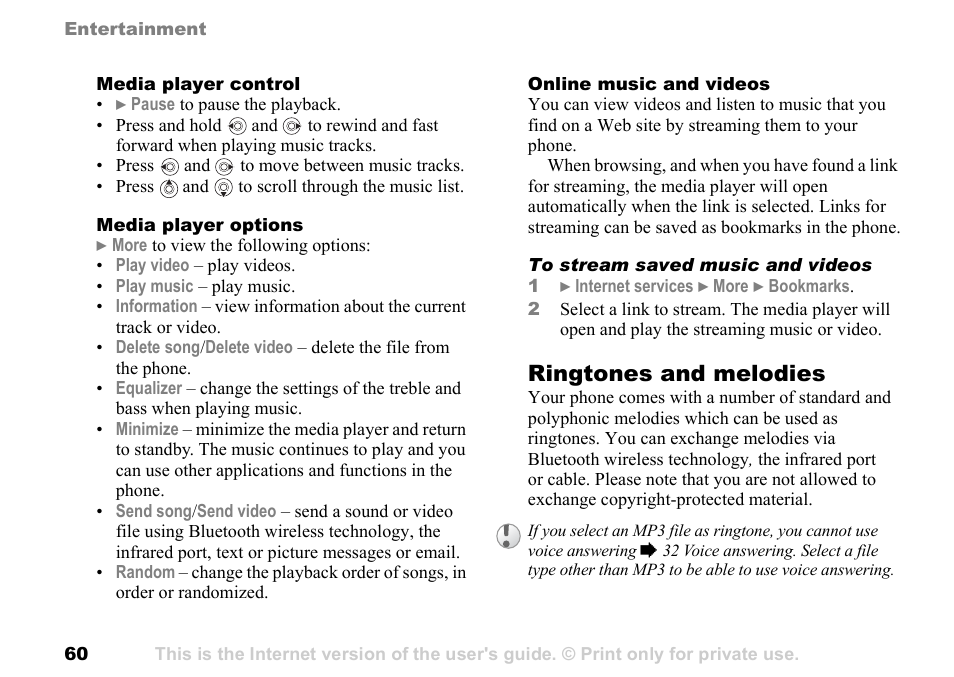 Ringtones and melodies | Sony Ericsson K700c User Manual | Page 60 / 100