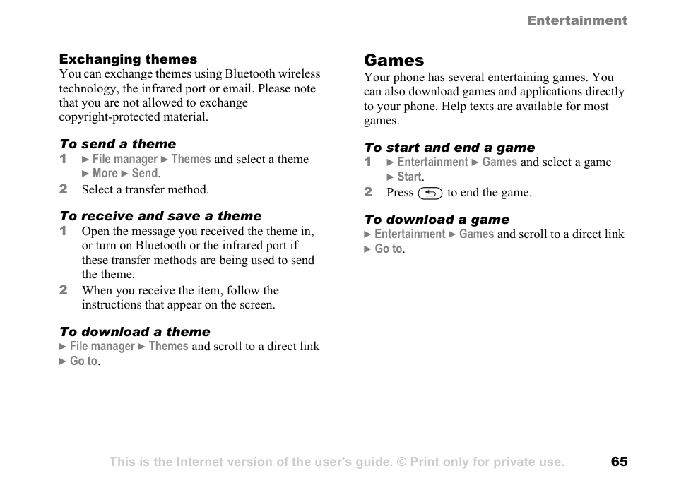 Games | Sony Ericsson K700c User Manual | Page 65 / 100