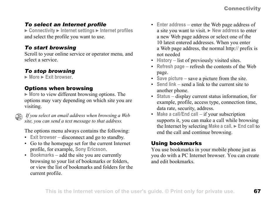 Sony Ericsson K700c User Manual | Page 67 / 100