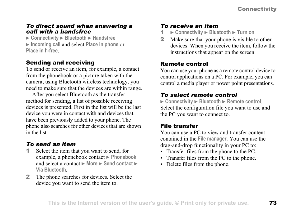 Sony Ericsson K700c User Manual | Page 73 / 100