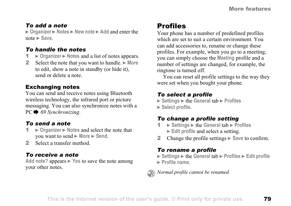 Profiles | Sony Ericsson K700c User Manual | Page 79 / 100