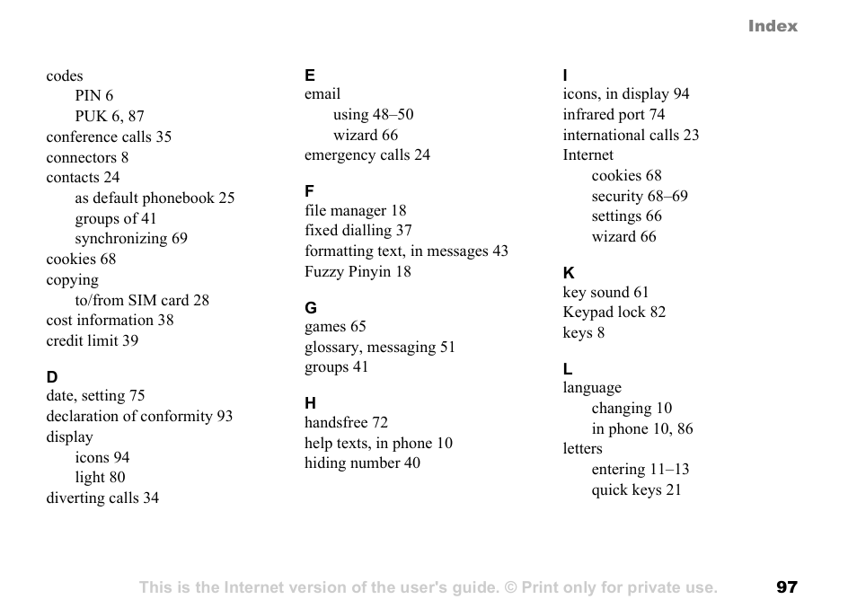 Sony Ericsson K700c User Manual | Page 97 / 100