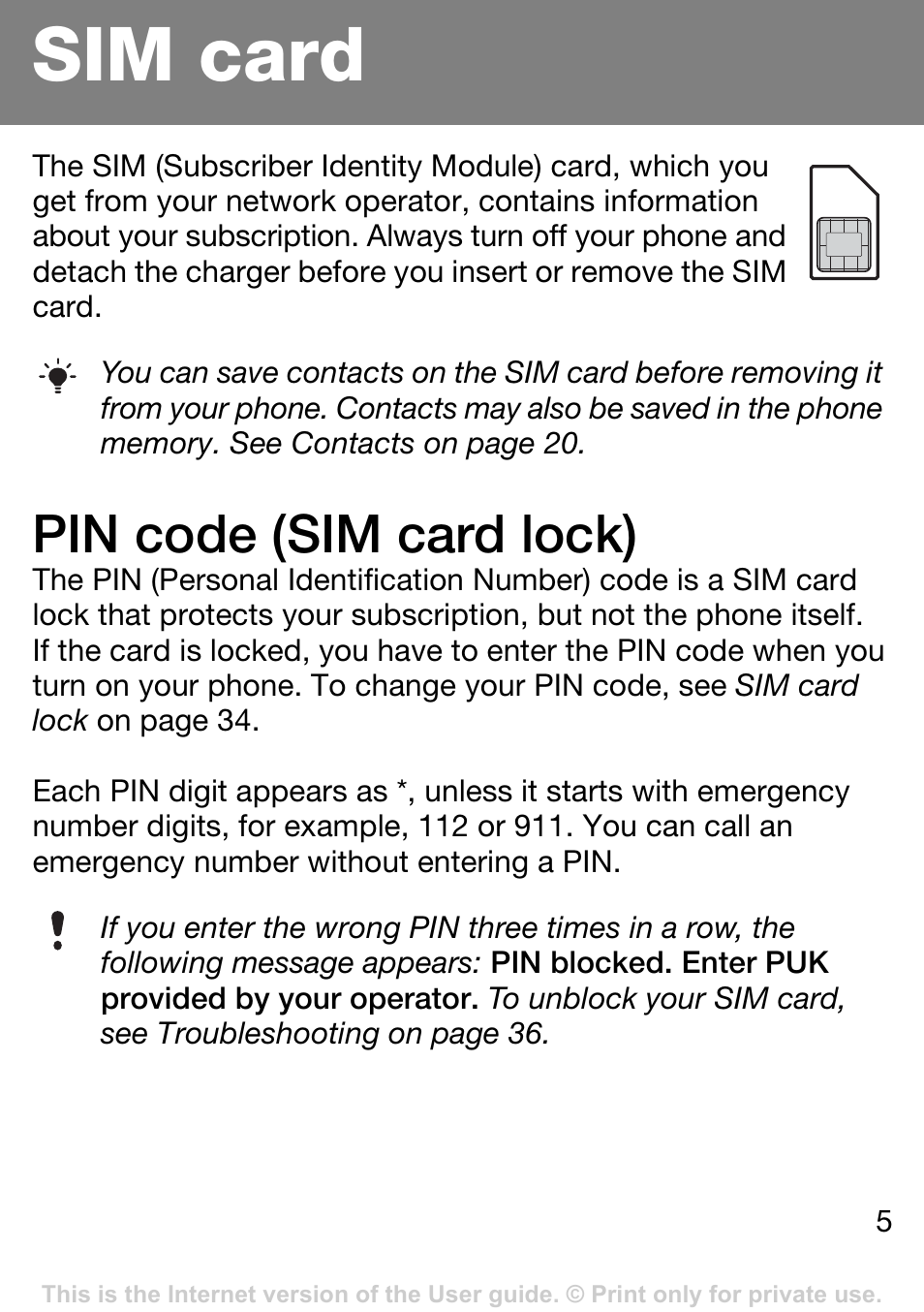 Sim card, Pin code (sim card lock) | Sony Ericsson J132A User Manual | Page 5 / 42