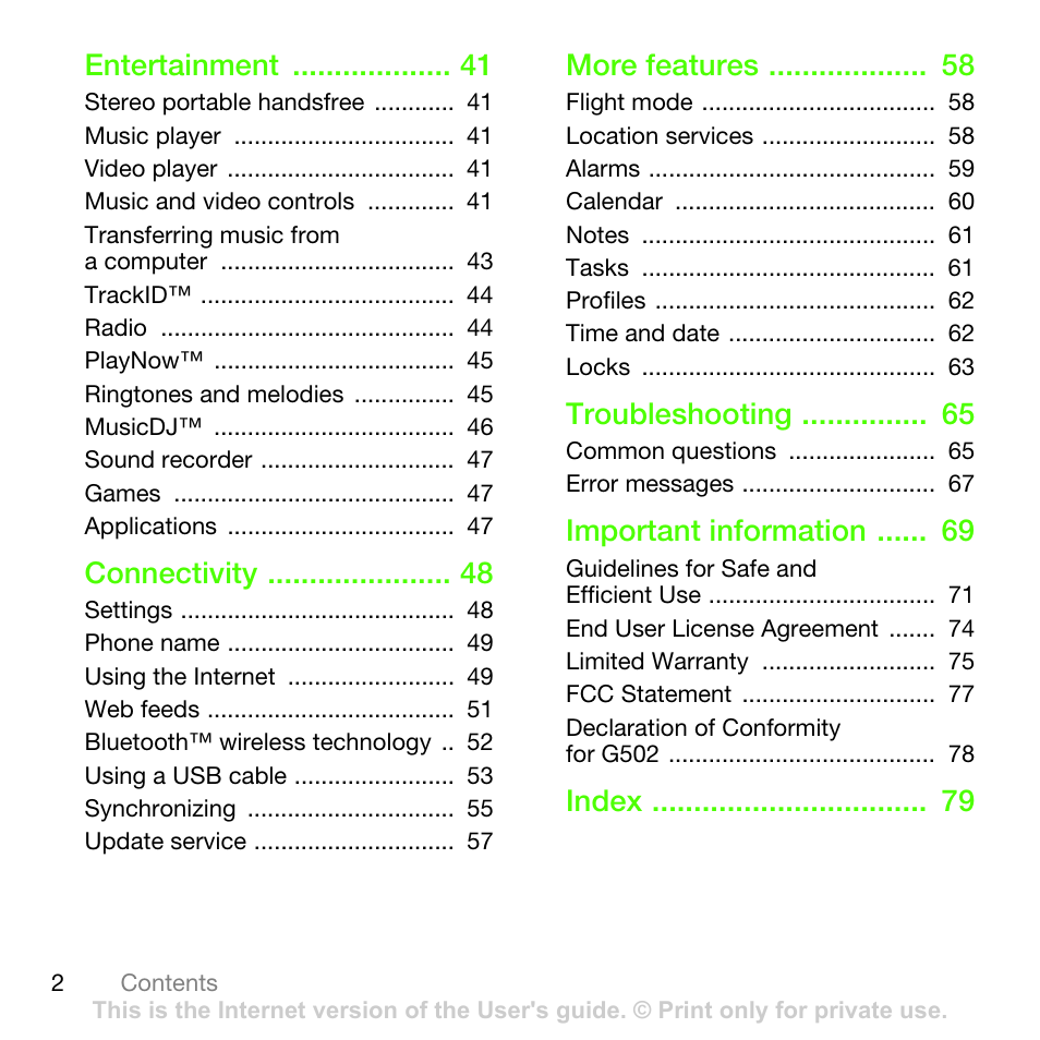 Sony Ericsson G502 User Manual | Page 2 / 83