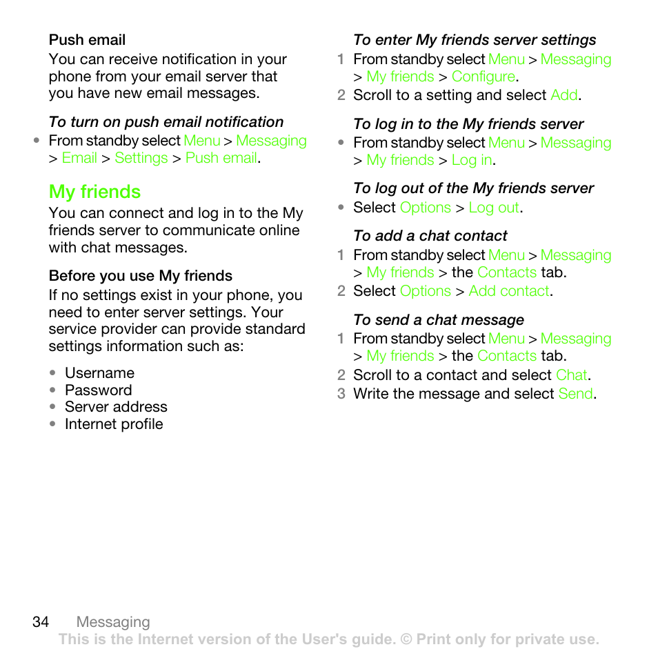 My friends | Sony Ericsson G502 User Manual | Page 34 / 83