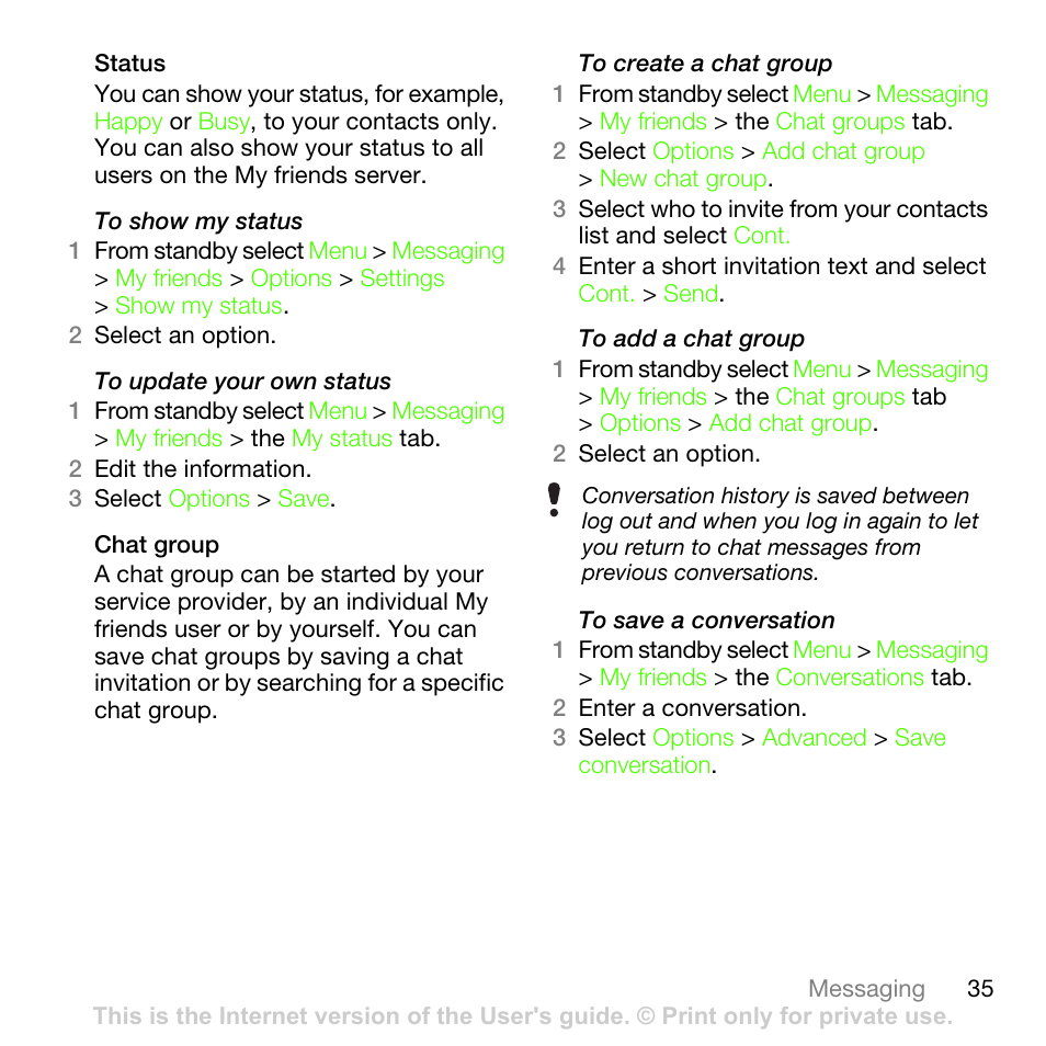 Sony Ericsson G502 User Manual | Page 35 / 83