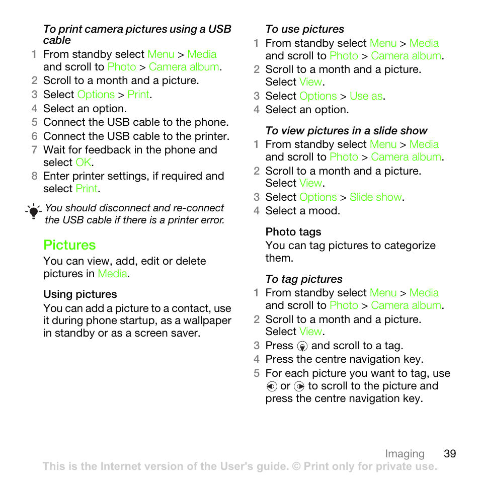 Pictures | Sony Ericsson G502 User Manual | Page 39 / 83