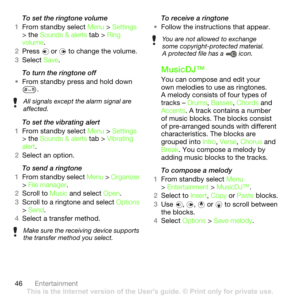 Musicdj | Sony Ericsson G502 User Manual | Page 46 / 83
