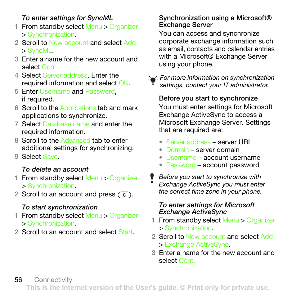 Sony Ericsson G502 User Manual | Page 56 / 83