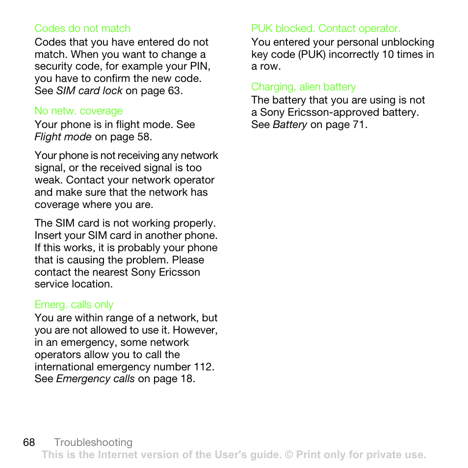 Sony Ericsson G502 User Manual | Page 68 / 83