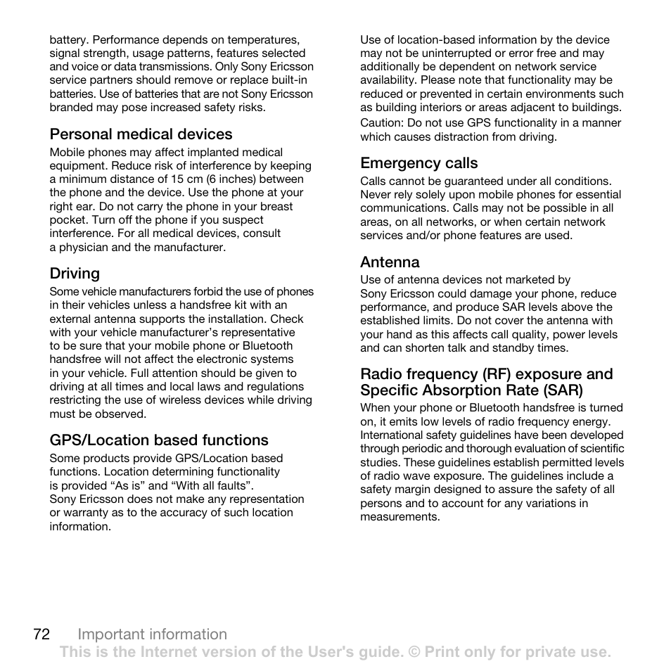 Sony Ericsson G502 User Manual | Page 72 / 83