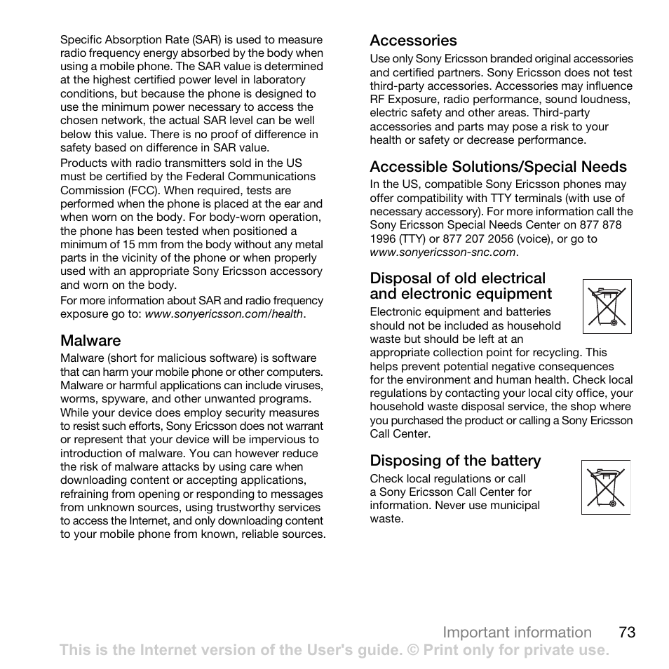 Sony Ericsson G502 User Manual | Page 73 / 83