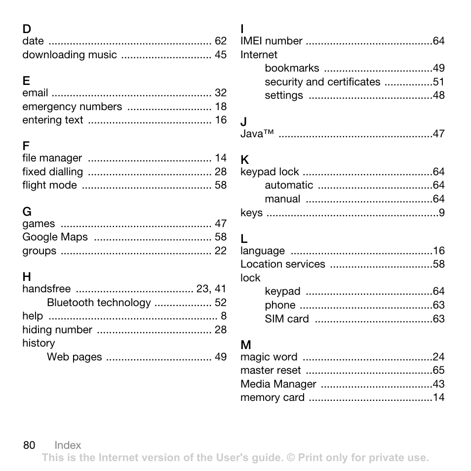 Sony Ericsson G502 User Manual | Page 80 / 83