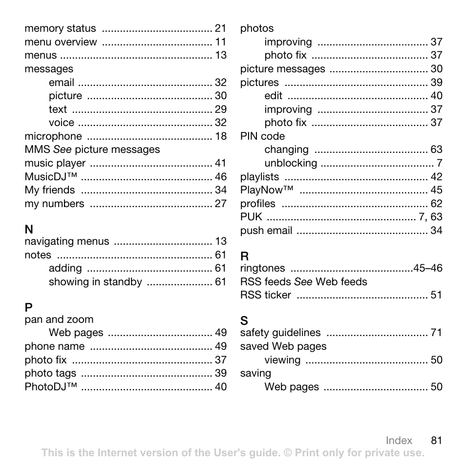 Sony Ericsson G502 User Manual | Page 81 / 83