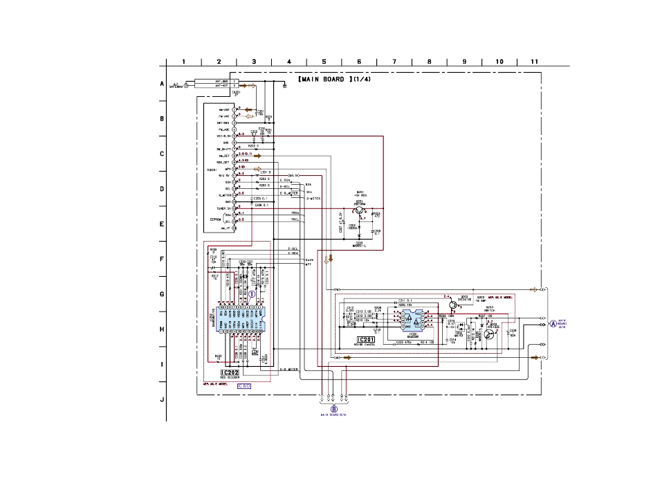 Schematic diagram- main section (1/4), 332mhz, Ic202 | Oscd), 8vp-p | Sony Ericsson CDX-M620 User Manual | Page 44 / 78